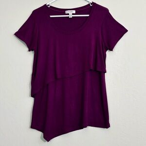 *Dress Barn wine tiered asymmetric tee S